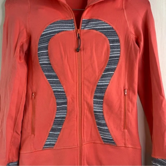 Lululemon Women's In Stride Full Zip Jacket Coral Coal Strata Stripes Size 2 - Picture 4 of 7